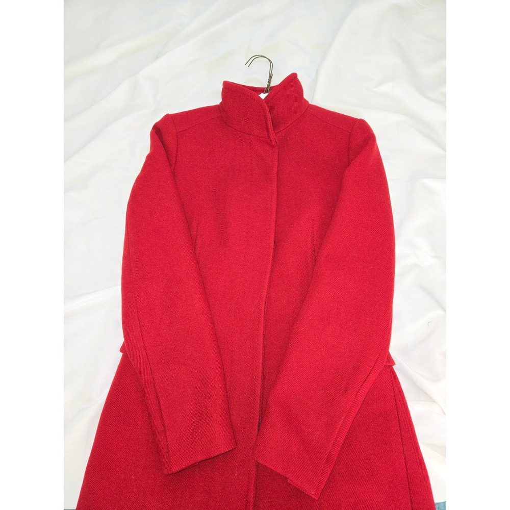 Zara Woman Cherry Red Long Wool Blend Classic Tailored Trench Coat Jacket Small